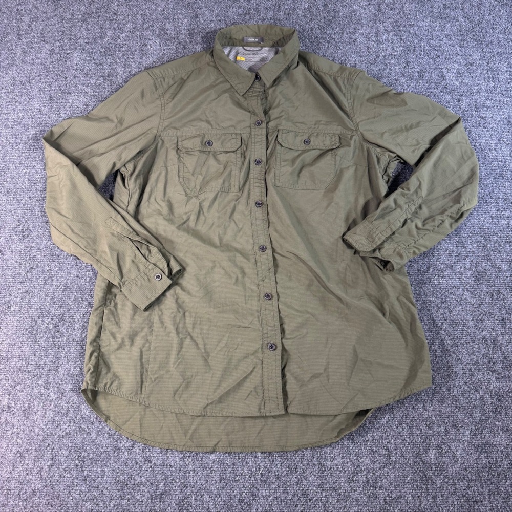 Eddie Bauer Travex Mens Olive Green Ripstop Hiking Shirt Long Sleeve M 21024215